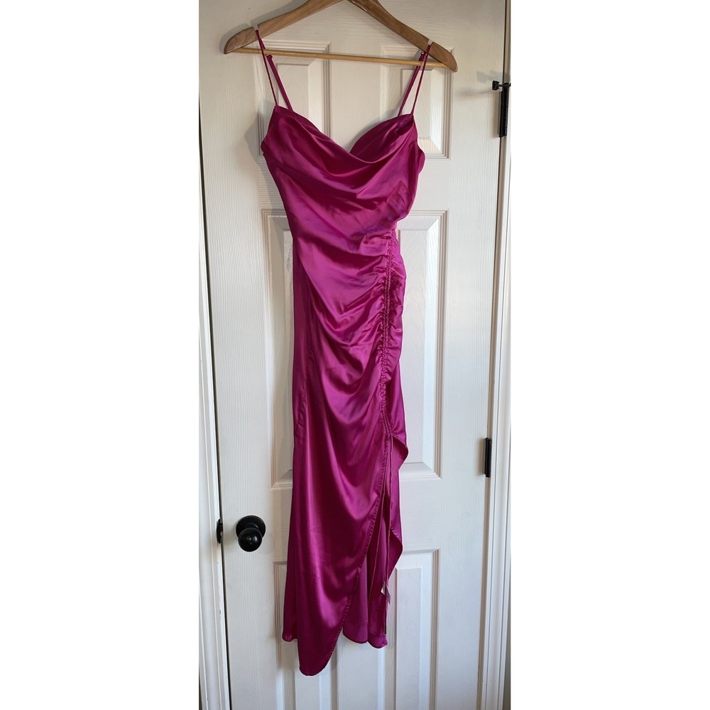 Blanc Clothing Satin Pink Dress Maxi Ruched